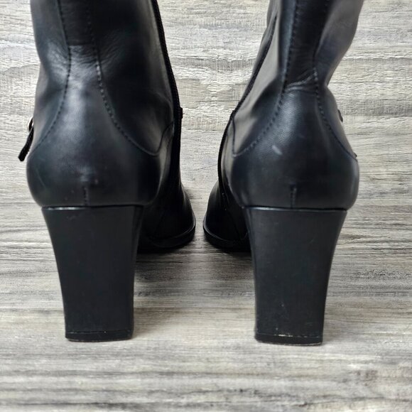 Markon Frannie Leather Buckle Square Toe Black Zip Up Heel Boot - Picture 6 of 12